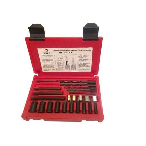 JUEGO 5 EXTRACTORES DE TORNILLOS ROTOS FORZA CON BROCAS Y GUÍAS DOBLES SERIE 5010CD