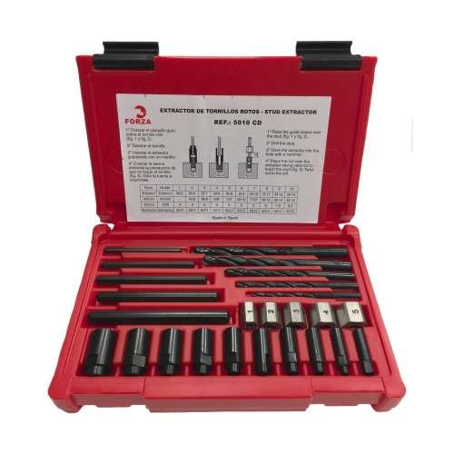 JUEGO 5 EXTRACTORES DE TORNILLOS ROTOS FORZA CON BROCAS Y GUÍAS DOBLES SERIE 5010CD