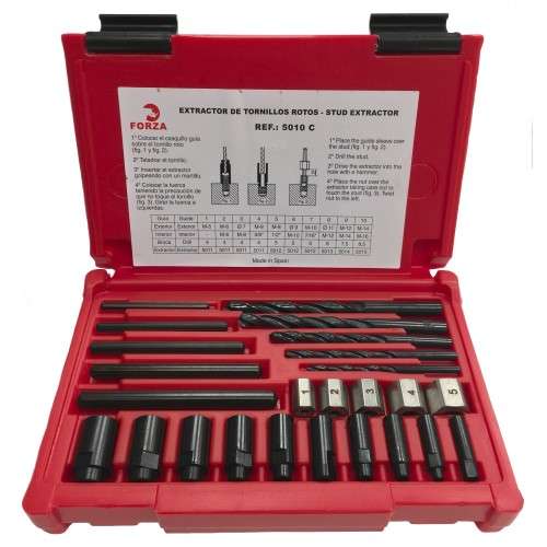 JUEGO EXTRACTOR DE TORNILLO ROTO FORZA CON BROCAS Y GUÍAS SERIE 5010C