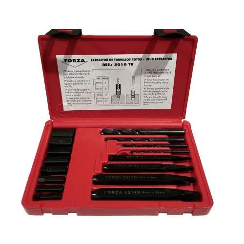 JUEGO EXTRACTOR TORNILLOS ROTOS FORZA CON BROCAS Y GUÍAS EXTERIORES SERIE 5010TR